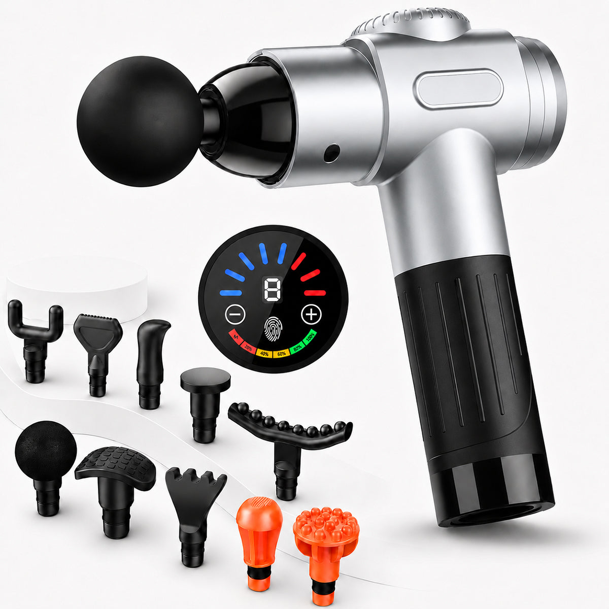 Deep Tissue Massage Gun with 10 Massage Heads, Cordless Percussion Massager for Back, Neck, Shoulders, Legs & Muscle Recovery, Black