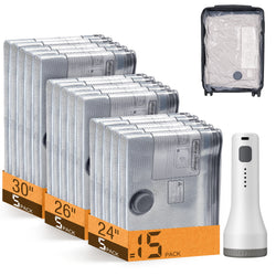 15 Pack Vacuum Storage Bags for Travel with Cordless Pump
