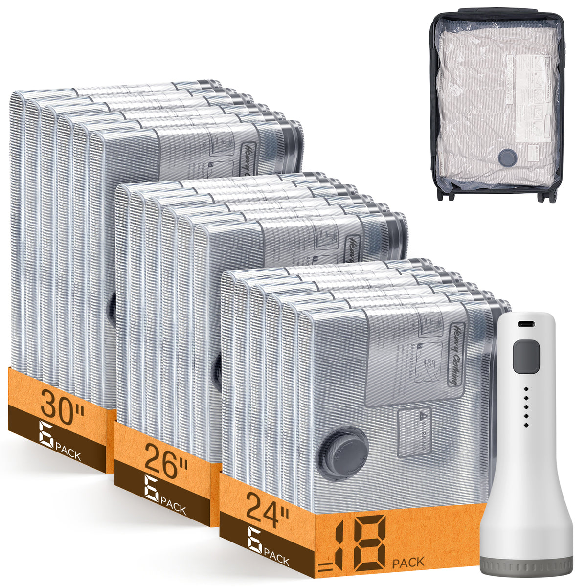 15 Pack Vacuum Storage Bags for Travel with Cordless Pump