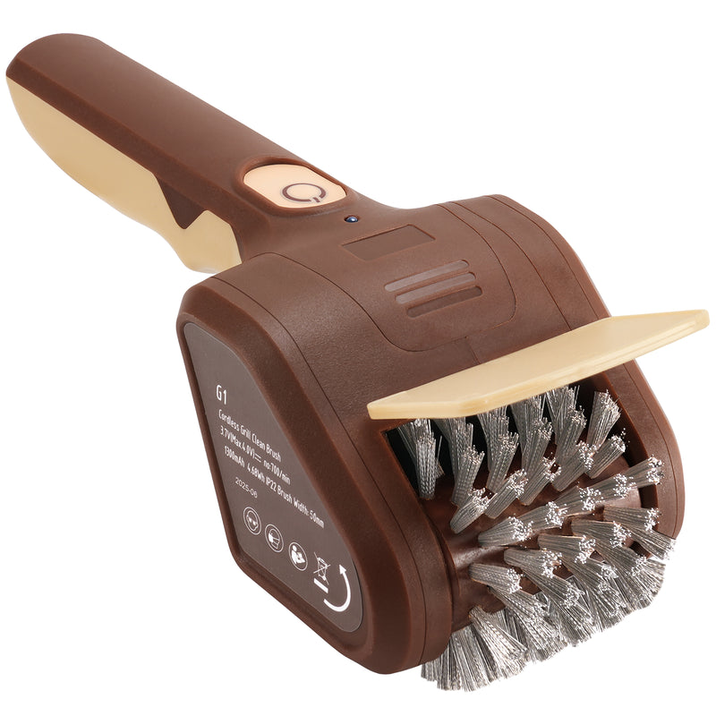 BBQ Grill Brush for Outdoor Grill, Cordless Electric Grill Cleaner, Rechargeable Grill Cleaning Stainless Steel Brush, Grill Scraper, BBQ Accessories Brown
