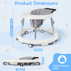 Baby Walker Foldable with 9 Adjustable Heights, Baby Walkers and Activity Center for Girls Boys Babies 7-18 Months, Baby Walker with Wheels Portable Anti-Rollover