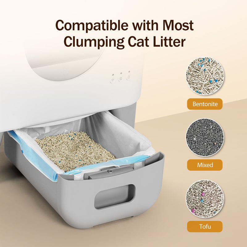 Self Cleaning Litter Box,95L Automatic Cat Litter Box Self Cleaning Large Capacity for Multiple Cats, App-Controlled with Safety Sensors, Removable Washable Liner,2 Rolls Garbage Bags,Grey