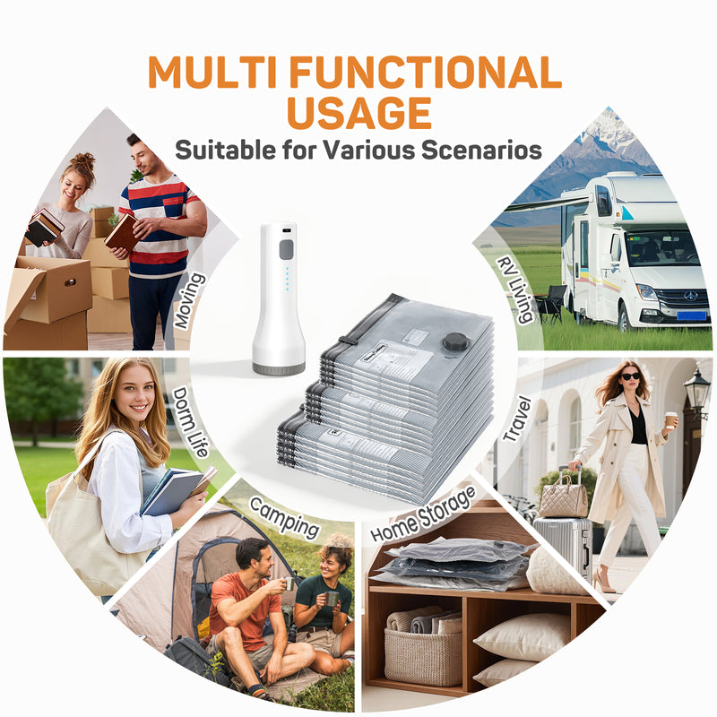15 Pack Vacuum Storage Bags for Travel with Cordless Pump
