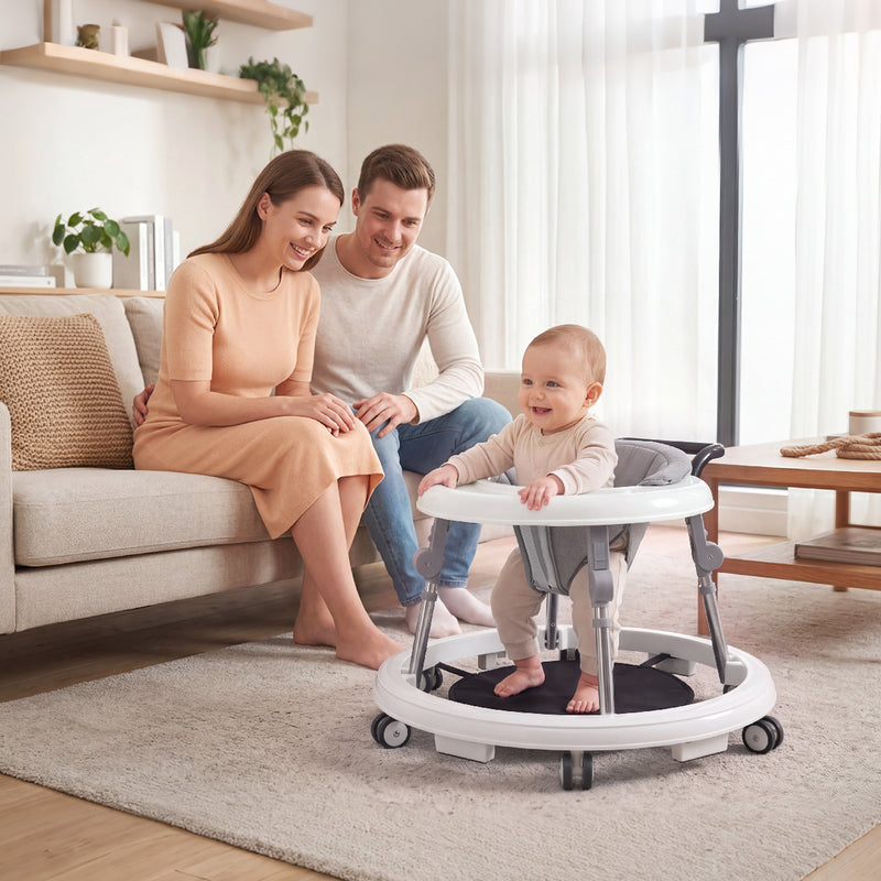 Baby Walker Foldable with 9 Adjustable Heights, Baby Walkers and Activity Center for Girls Boys Babies 7-18 Months, Baby Walker with Wheels Portable Anti-Rollover