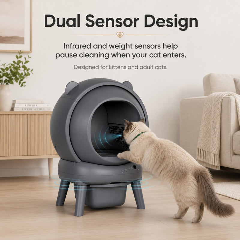 Cumrige Self Cleaning Automatic Cat Litter Box for Multiple Cats with Smart App Control, Safety Sensors, Odor Control & Quiet Operation - Gray
