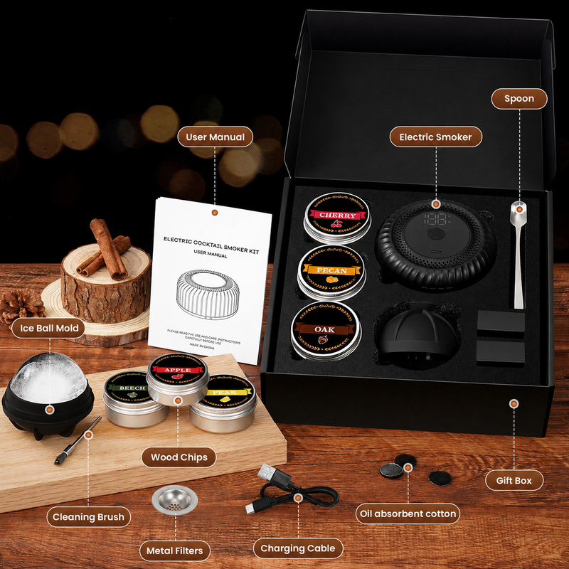 Cocktail Smoker Kit w/ Torch & 6 Wood Chip Flavors for Whiskey & Bourbon