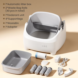 Self Cleaning Litter Box, 95 L Automatic Cat Litter Box Self Cleaning for Multiple Cats, with Safety Protection, App Control,1 Roll Garbage Bags,White & Grey
