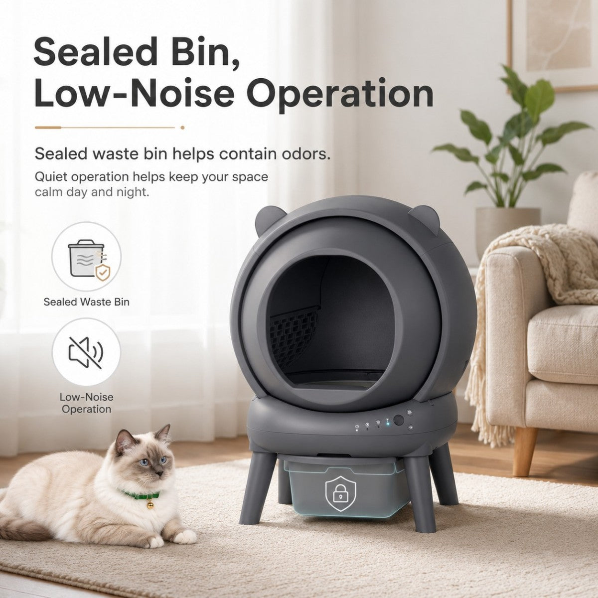 Cumrige Self Cleaning Automatic Cat Litter Box for Multiple Cats with Smart App Control, Safety Sensors, Odor Control & Quiet Operation - Gray