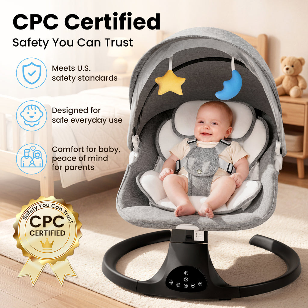 Baby Electric Bassinet, Baby Rocker, 5 Speed And 10 Lullabies, Baby Bouncer,Adapter And Battery Powered, For Indoor And Outdoor Use, Remote Control