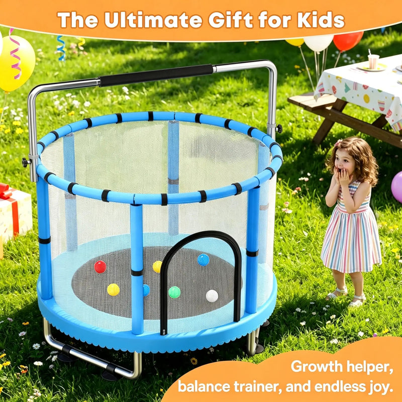 Toddler Trampoline for Kids, 440lbs Kids Trampoline with Net, Trampoline Indoor Outdoor playset with Adjustable Gymnastics Bar, Easy Assembly