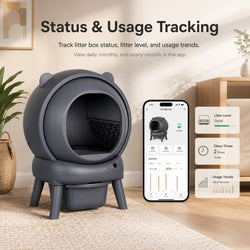 Cumrige Self Cleaning Automatic Cat Litter Box for Multiple Cats with Smart App Control, Safety Sensors, Odor Control & Quiet Operation - Gray
