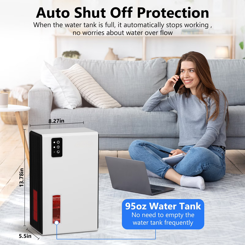 Dehumidifier for Home, 95 OZ Water Tank, (1000 sq.ft) Dehumidifiers for Bathroom Bedroom Basement with Auto Shut Off,7 Colors LED Light