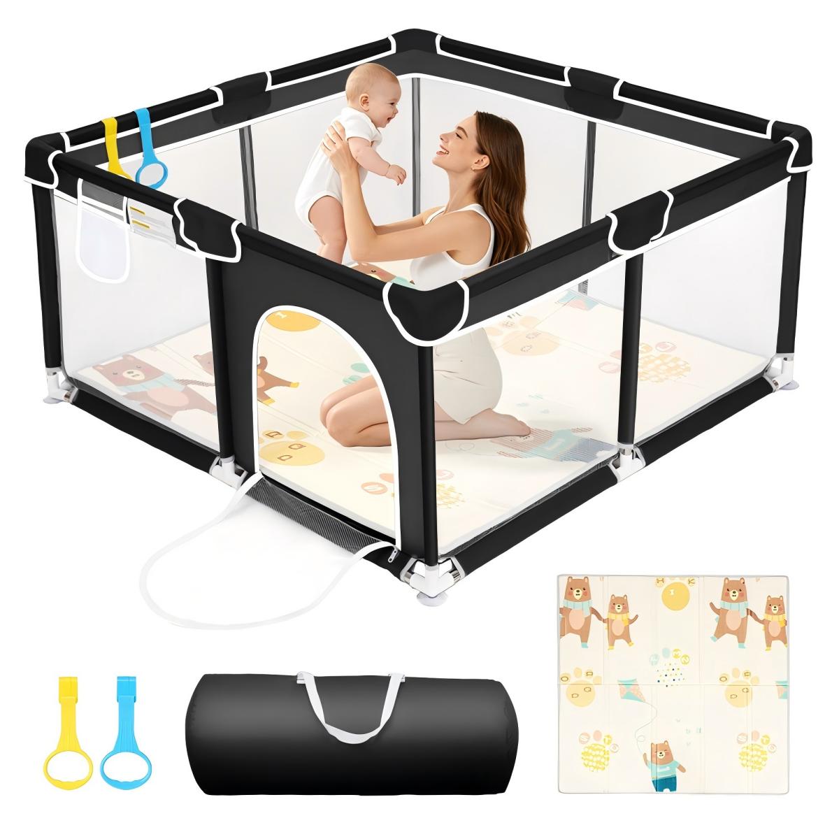 Baby Playpen, Large Indoor and Outdoor Play Yards, 360° Visibility , for Toddler-Pink