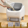 Self Cleaning Litter Box, 95 L Automatic Cat Litter Box Self Cleaning for Multiple Cats, with Safety Protection, App Control,1 Roll Garbage Bags,White & Grey