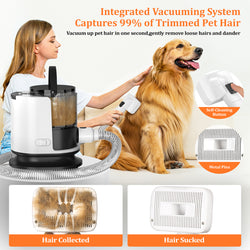 Pet Grooming Vacuum Kit with Grooming Brush, Deshedding Tool, Electric Clipper, Cleaning Brush and Flexible Hose for Dogs and Cats