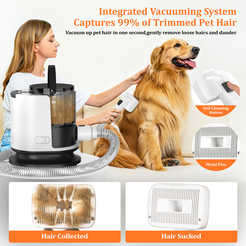 Pet Grooming Vacuum Kit with Grooming Brush, Deshedding Tool, Electric Clipper, Cleaning Brush and Flexible Hose for Dogs and Cats