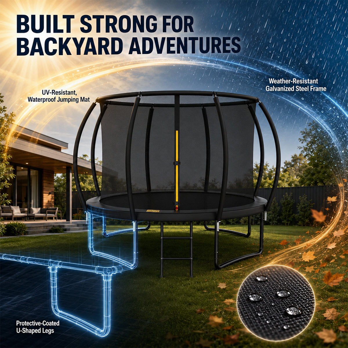 Outdoor Trampoline with Enclosure Net, ASTM & CPSIA Certified Heavy-Duty Backyard Trampoline for Kids