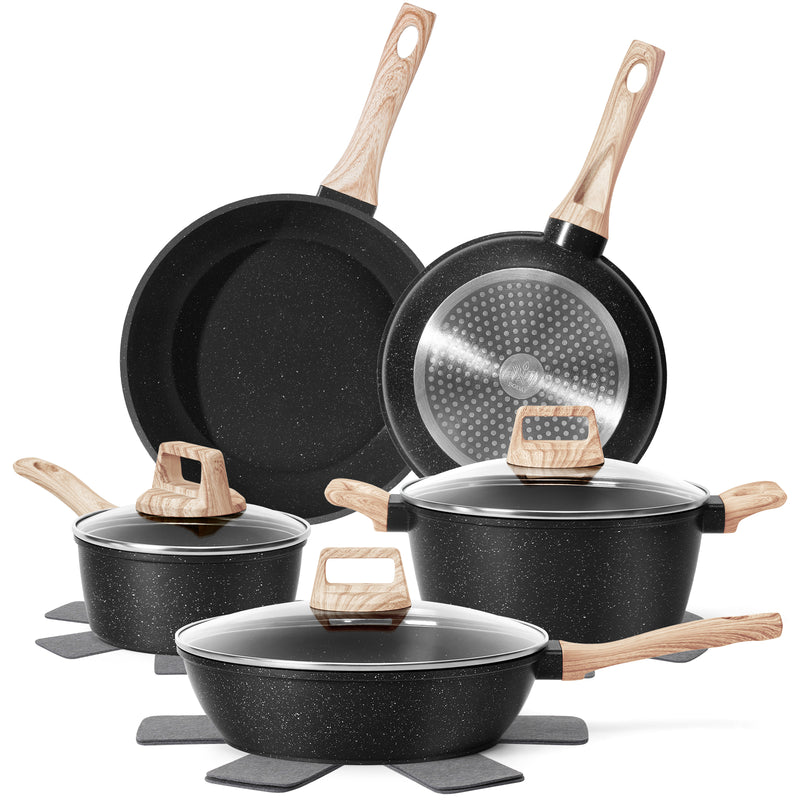12 Pcs Pots and Pans Set, Nonstick Cookware Sets White Granite Induction Cookware, Non-toxic Healthy Non Stick Kitchen Cooking Set with Frying Pans Set, Saucepans,Steamer