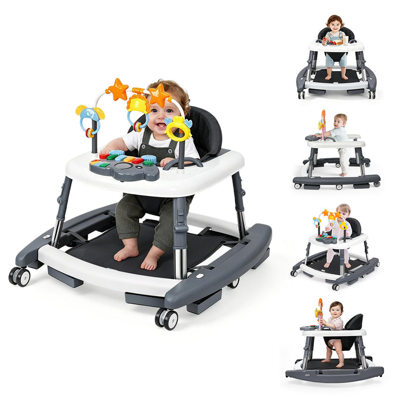 baby walker5 in 1 Baby Walker with Wheels Seat Activity Toys Adjustable Foldable Walker Bouncer