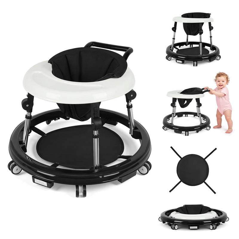 Baby Walker Foldable with 9 Adjustable Heights, Baby Walkers and Activity Center for Girls Boys Babies 7-18 Months, Baby Walker with Wheels Portable Anti-Rollover