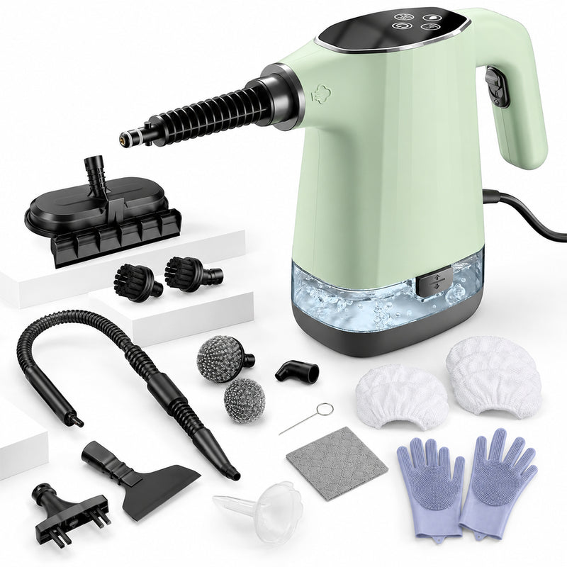 Handheld Steam Cleaner, Portable Steamer for Cleaning with 18PCS Accessories, 12s Fast Heating, Pressurized Steam Cleaner for Home, Kitchen, Bathroom, Car Detailing, Window, and Clothes, Green