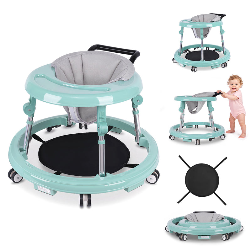 Baby Walker Foldable with 9 Adjustable Heights, Baby Walkers and Activity Center for Girls Boys Babies 7-18 Months, Baby Walker with Wheels Portable Anti-Rollover