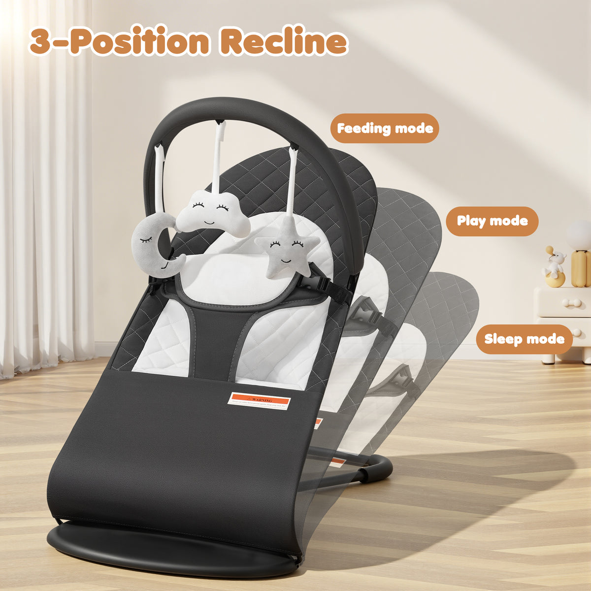 Baby Bouncer, Portable Baby Bouncer Seat for Baby 0-18 Months, 3 Modes with Rocker and Stationary Options, Infant Rocker Chair with Hanging Toys（副本）