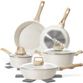 12 Pcs Pots and Pans Set, Nonstick Cookware Sets White Granite Induction Cookware, Non-toxic Healthy Non Stick Kitchen Cooking Set with Frying Pans Set, Saucepans,Steamer