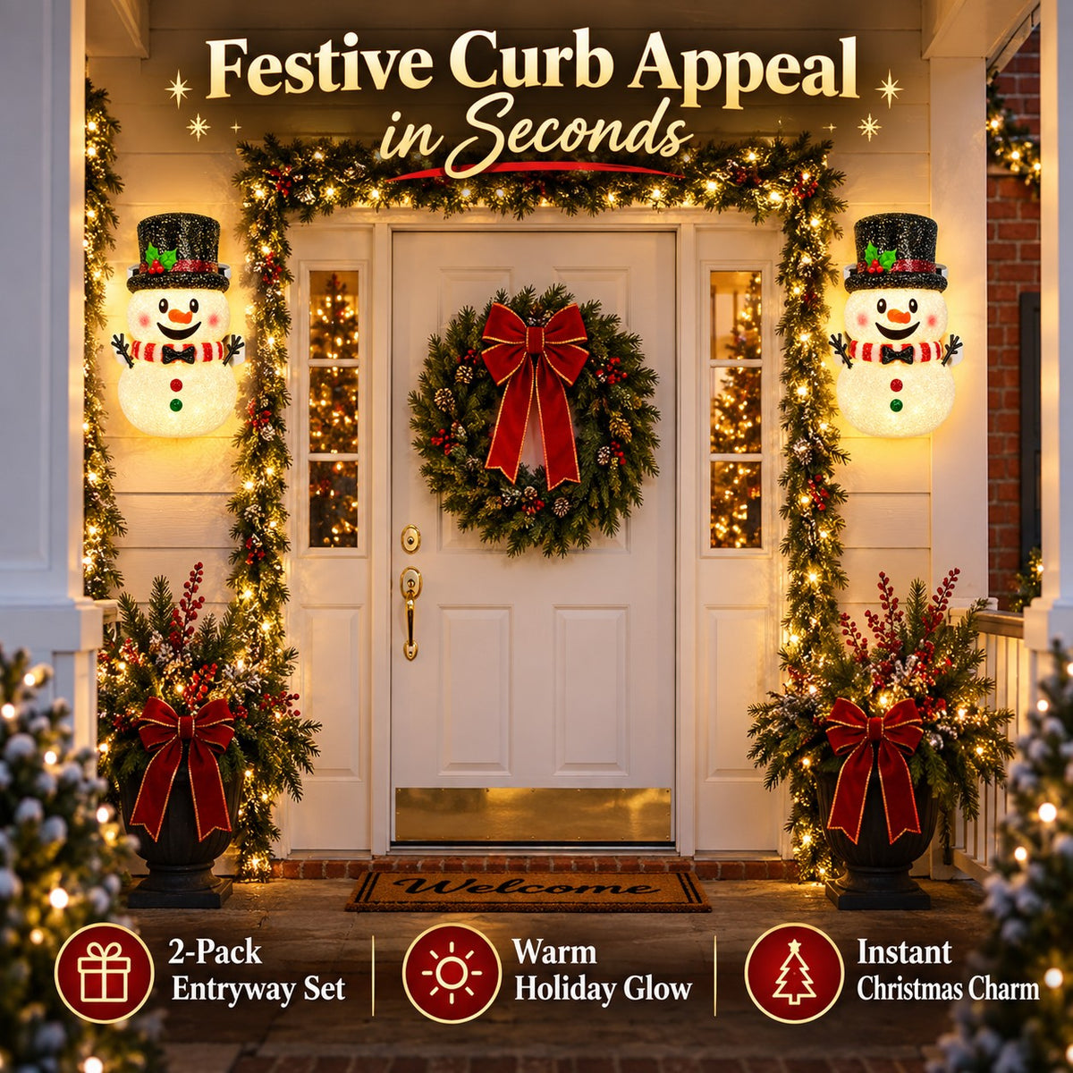 2-Pack Snowman Christmas Porch Light Covers, Outdoor Holiday Decor for Porch & Garage Lights