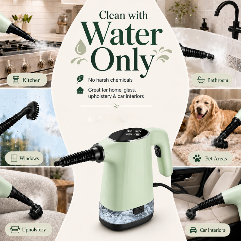 Handheld Steam Cleaner, Portable Steamer for Cleaning with 18PCS Accessories, 12s Fast Heating, Pressurized Steam Cleaner for Home, Kitchen, Bathroom, Car Detailing, Window, and Clothes, Green
