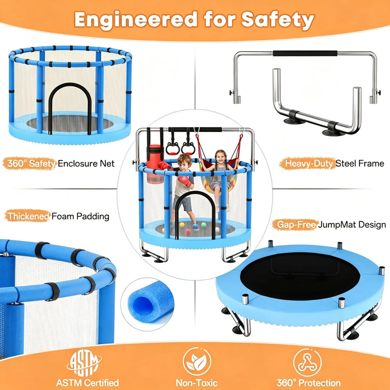Toddler Trampoline for Kids, 440lbs Kids Trampoline with Net, Trampoline Indoor Outdoor playset with Adjustable Gymnastics Bar, Easy Assembly