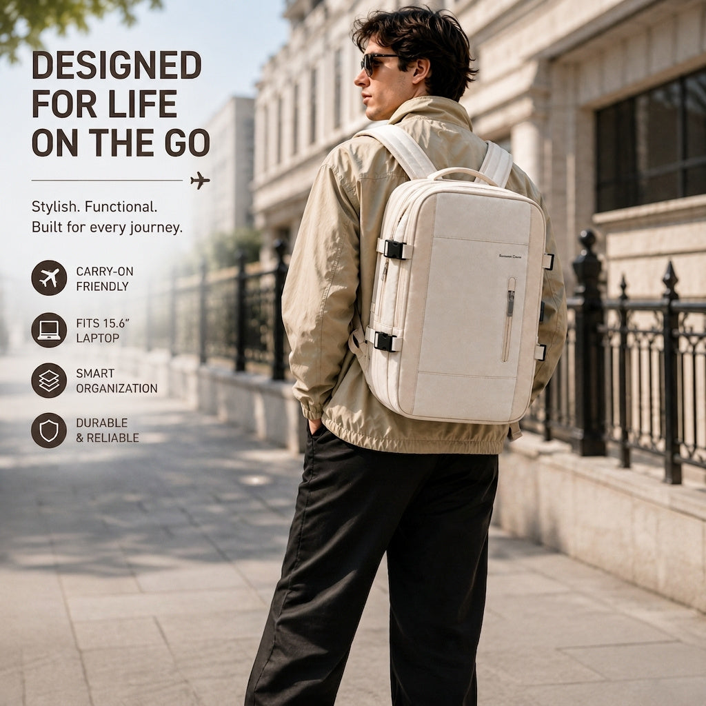 Large Capacity Expandable Carry-On Travel Backpack with USB Port and Luggage Sleeve