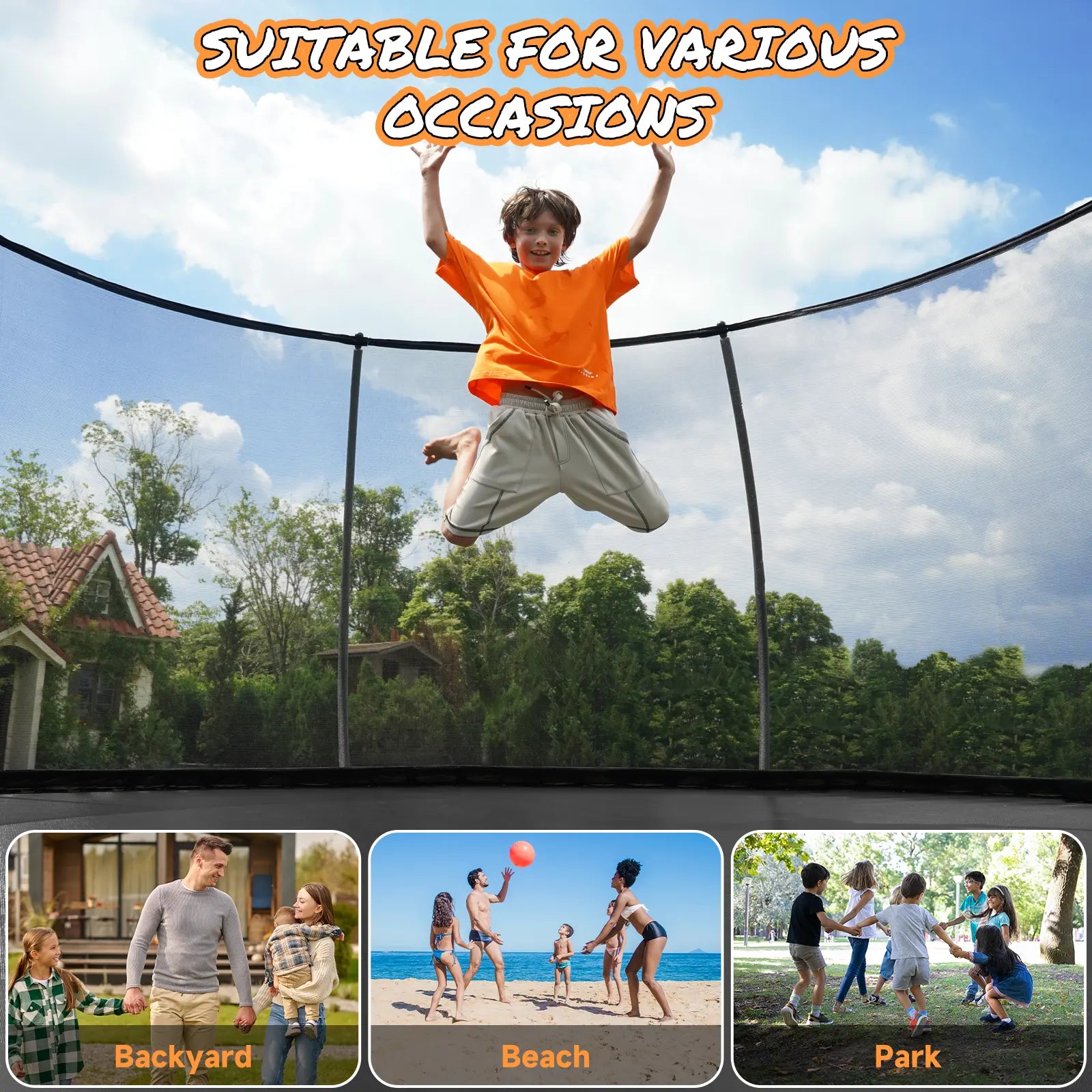 Outdoor Trampoline with Enclosure Net, ASTM & CPSIA Certified Heavy-Duty Backyard Trampoline for Kids
