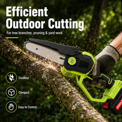 Cordless Mini Chainsaw Pruning Saw with 2 Batteries, Charger, Case and Extra Chain