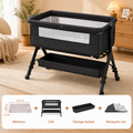 Baby Bassinet Sleeper, Adjustable Baby Crib for Baby, Rocking Bassinets Bedside Sleeper, Easy to Fold Portable Crib Side Bassinet with Breathable Mesh and Wheels
