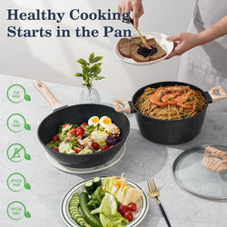 SODAY 12pcs Pots and Pans Set Non Stick Kitchen Cookware Sets Induction Cookware Nonstick Granite Cooking Set with Frying Pans, Saucepans