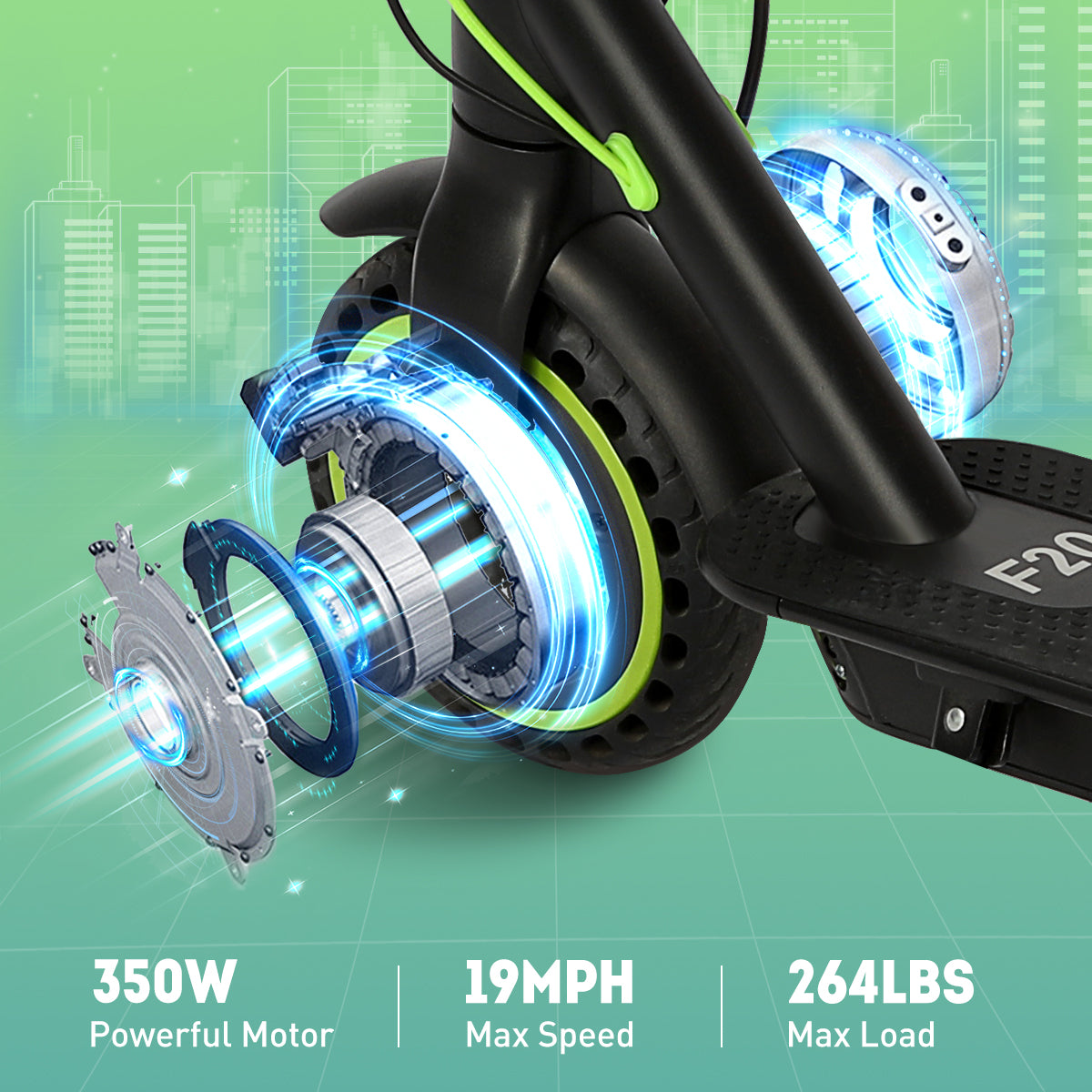 350W Foldable Electric Scooter for Adults with Smart App, 19 MPH Max Speed, 18–21 Mile Range and 8.5" Solid Tires