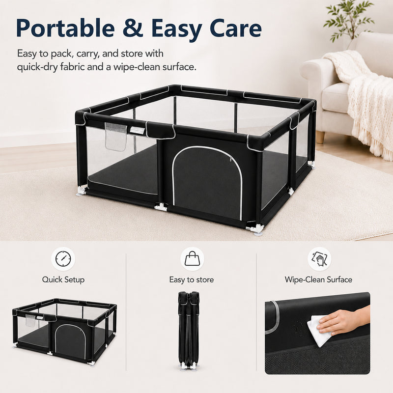 Soft-Padded Baby Playpen With Mat, Sturdy And Safe Playpen With Soft, Breathable Mesh Fabric, Suitable For Indoor And Outdoor Use, Portable And Removable Baby Playpen, Suitable For Infants And Toddlers, Essential For Babies.