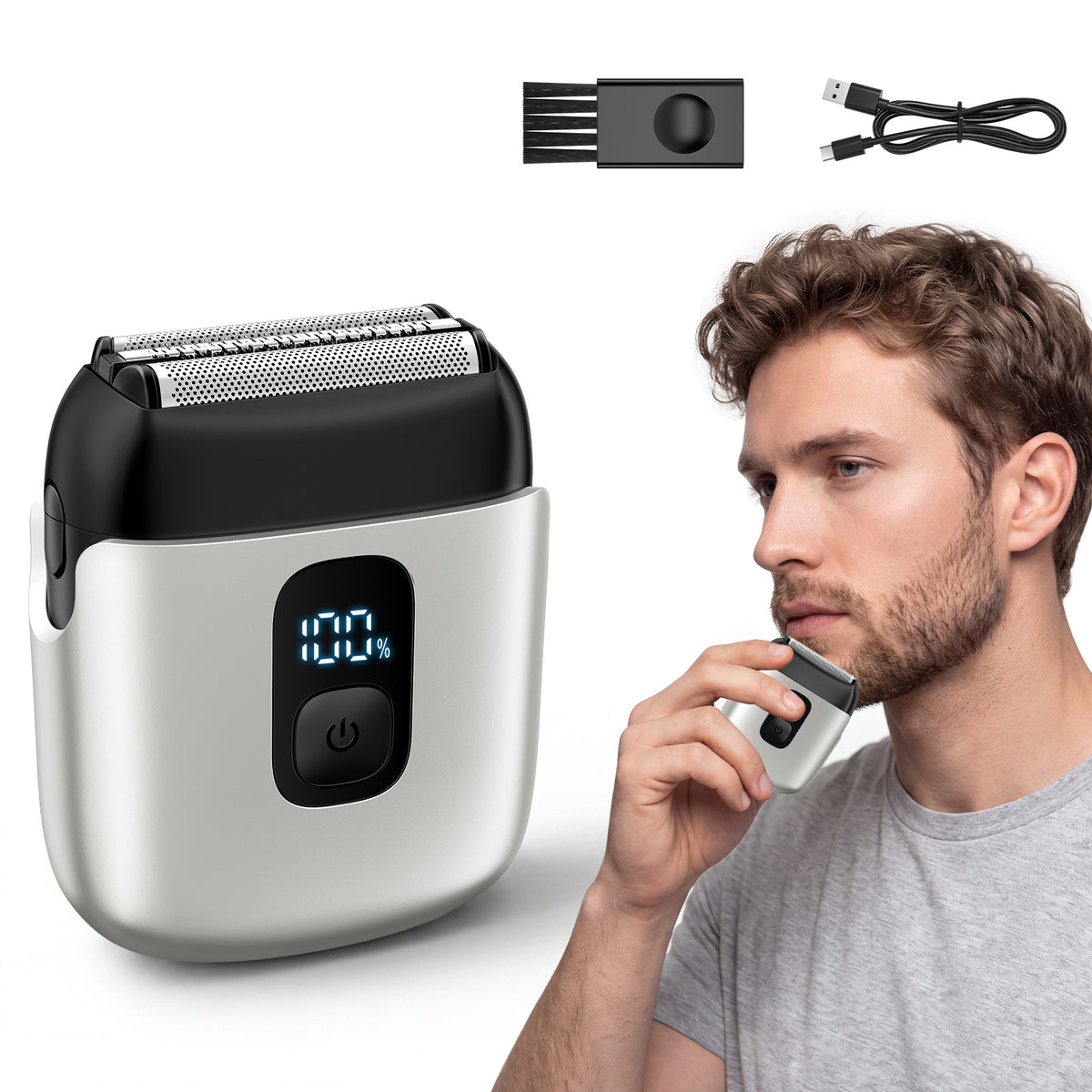 Mini Electric Foil Shaver with LED Display, Wet/Dry IPX7 Waterproof, USB-C Rechargeable - Black