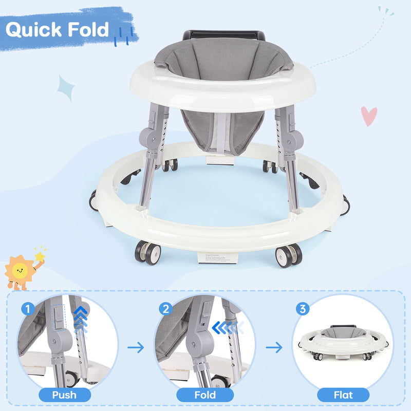 Baby Walker Foldable with 9 Adjustable Heights, Baby Walkers and Activity Center for Girls Boys Babies 7-18 Months, Baby Walker with Wheels Portable Anti-Rollover