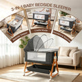 Baby Bassinet, Crib for Infant and Newborn, Bedside Sleeper with Storage Basket and Mosquito Net, Easy to Fold, Height Adjustable, Portable Side Bed Crib