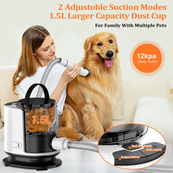Pet Grooming Vacuum Kit with Grooming Brush, Deshedding Tool, Electric Clipper, Cleaning Brush and Flexible Hose for Dogs and Cats