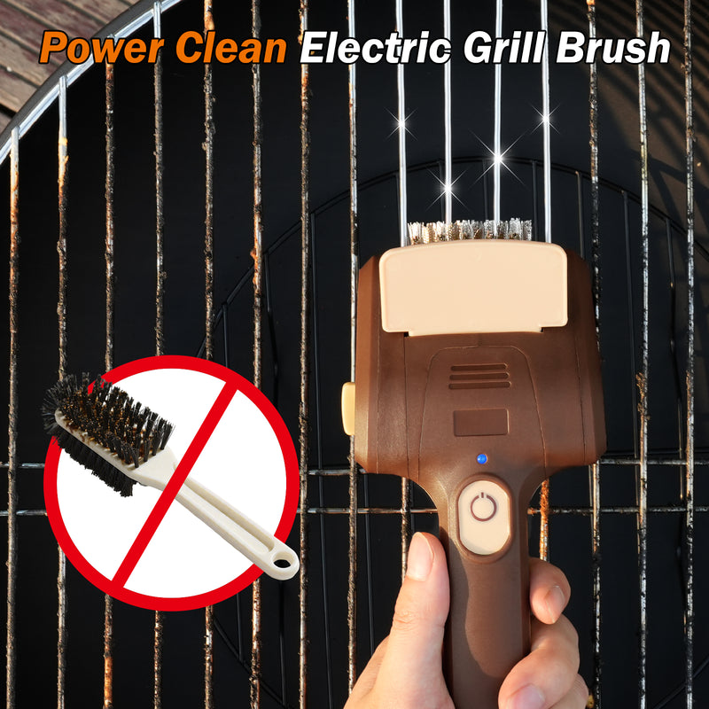 BBQ Grill Brush for Outdoor Grill, Cordless Electric Grill Cleaner, Rechargeable Grill Cleaning Stainless Steel Brush, Grill Scraper, BBQ Accessories Brown