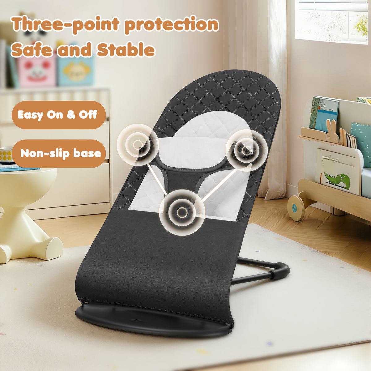 Baby Bouncer, Portable Baby Bouncer Seat for Baby 0-18 Months, 3 Modes with Rocker and Stationary Options, Infant Rocker Chair with Hanging Toys（副本）