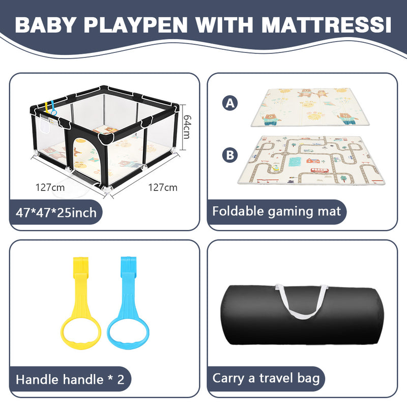 Baby Playpen, Large Indoor and Outdoor Play Yards, 360° Visibility , for Toddler-Pink