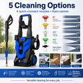 Portable Electric Pressure Washer with 4 Quick-Connect Nozzles, Foam Cannon, Hose & Wheels