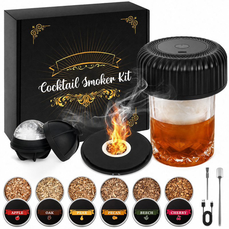 Cocktail Smoker Kit w/ Torch & 6 Wood Chip Flavors for Whiskey & Bourbon