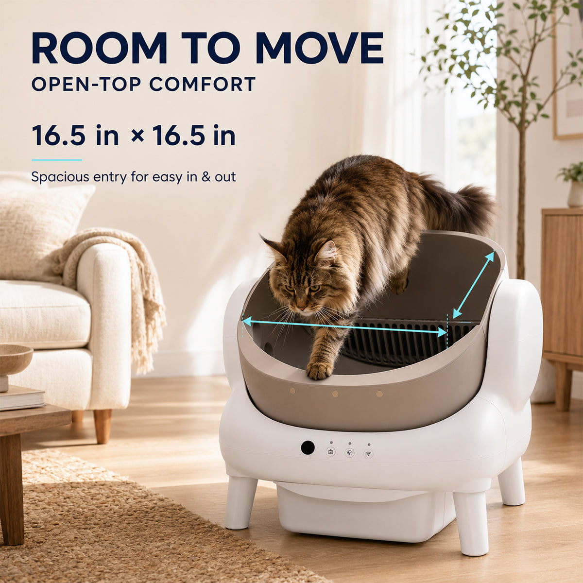Open Top Self Cleaning Cat Litter Box with App Control, Safety Sensors and Odor Control