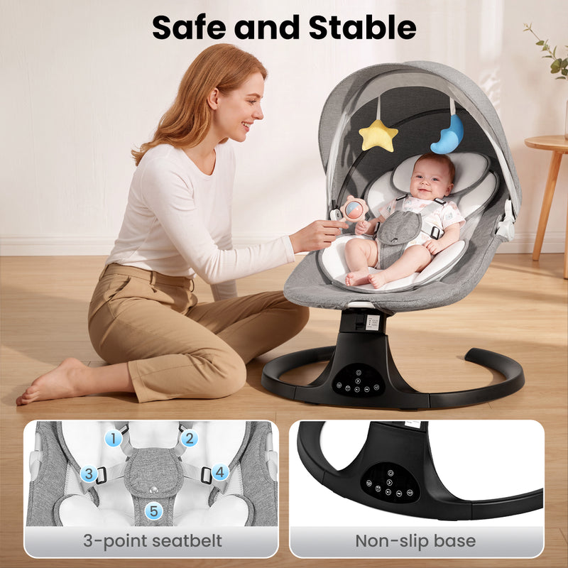 Baby Electric Bassinet, Baby Rocker, 5 Speed And 10 Lullabies, Baby Bouncer,Adapter And Battery Powered, For Indoor And Outdoor Use, Remote Control