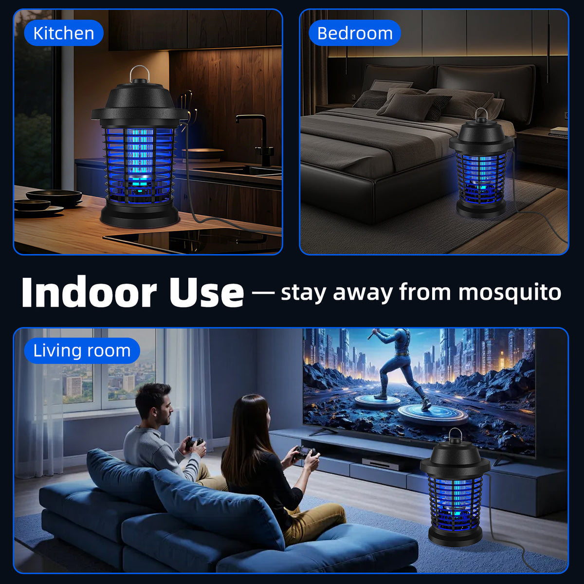 Bug Zapper, Mosquito Zapper, Fly Trap Mosquito Lamp, Effective bug control-4000 SqFt Coverage-1000V power grid-ABS Plastic-Easy to clean, Mosquito And Fly Trap For Home, 2 Prong Plug, Gifts For Family And Friends